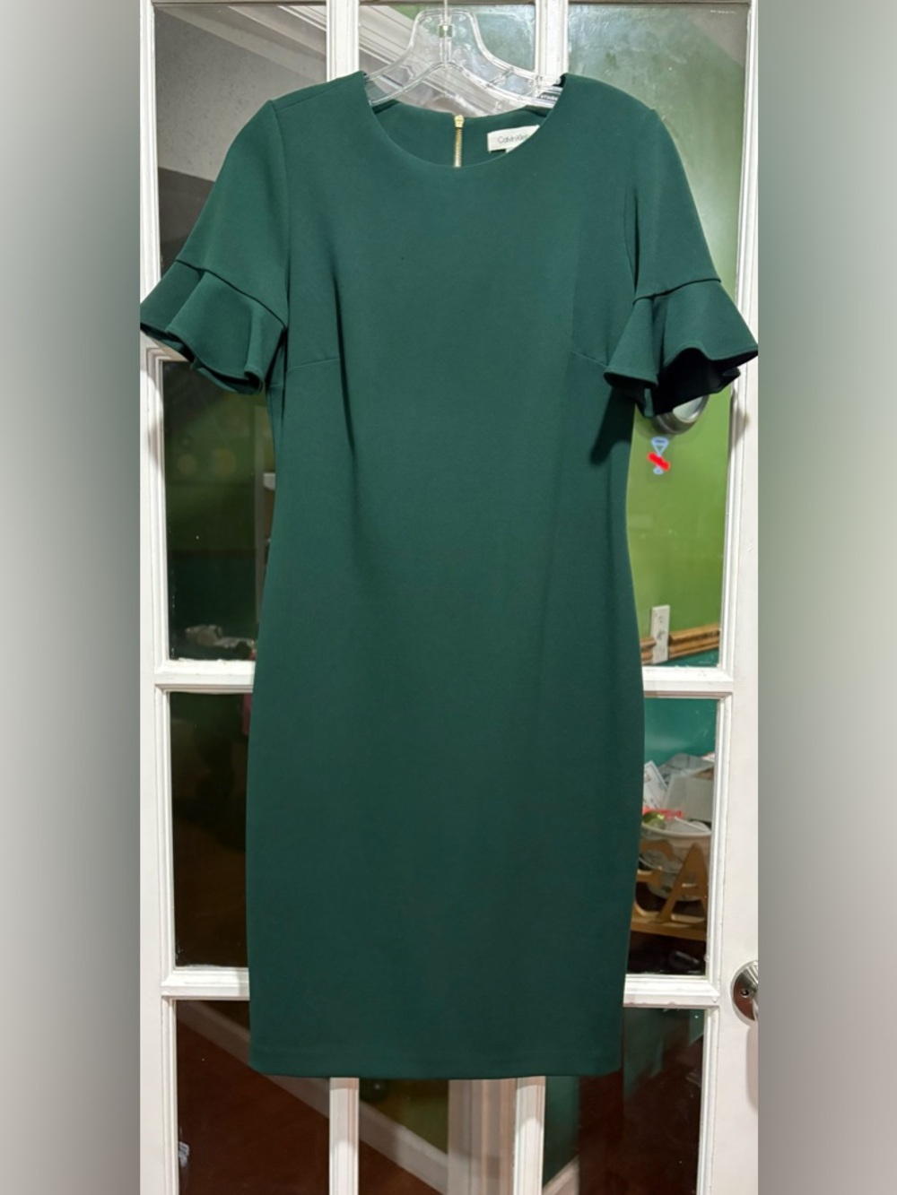 Calvin Klein Forest Green Ruffle Sleeve Midi Dress